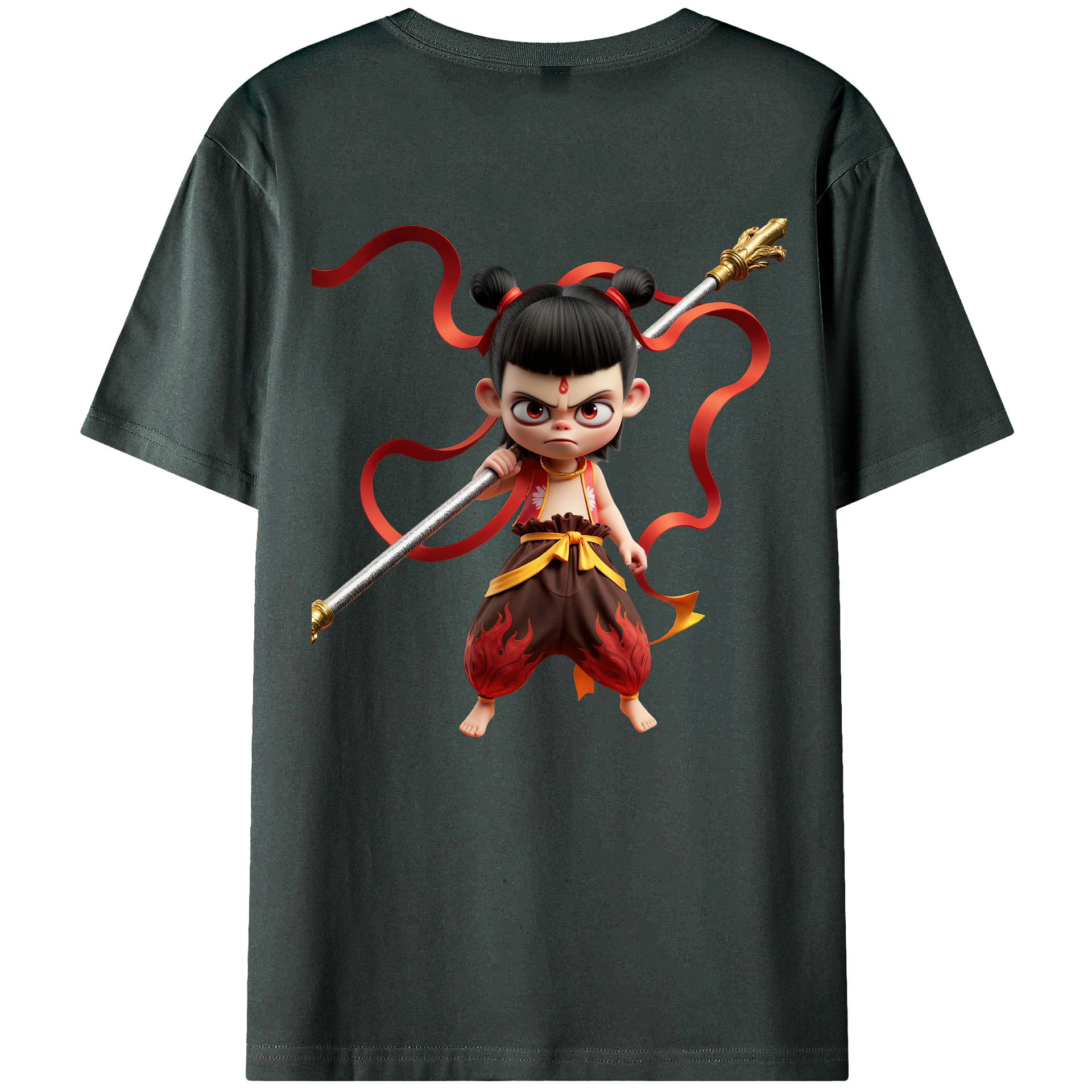 （画像用） Ne Zha 2 ナタ 魔童の大暴れ 綿100％ メンズ半袖Tシャツ（バックプリント） 通気性